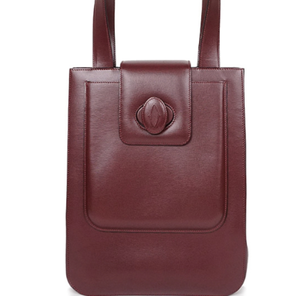 CARTIER Burgundy Bordeaux Logo Leather Bag